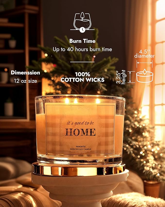 96NORTH Fresh Linen & Soft Amber Candle | Large 3 Wick Jar Candle | 12 Oz Up to 50 Hours Burning Time | 100% All Natural Soy Wax | Relaxing Aromatherapy Candle | Housewarming Gift for Women and Men - Bloomnest