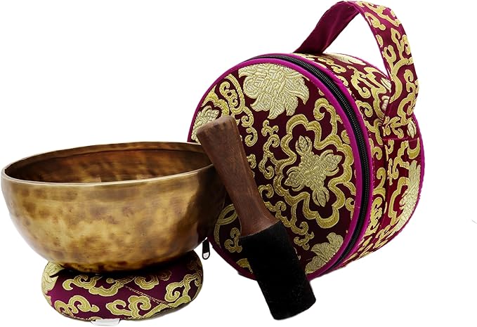 KHUSI Tibetan Singing Bowl 8 Inch Large Hand Hammered Chakra Bowl 7 Metal Meditation Bowl for Cleansing, Chakra Balancing, Mindfulness, Yoga, Decor, Gift Set - Bloomnest