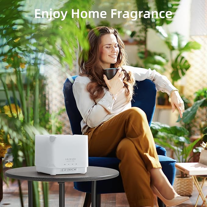 ASAKUKI Essential Oil Diffuser, Multifunctional Ultrasonic Aromatherapy Fragrant Oil Vaporizer Humidifier with Timer, Auto-Off Safety Switch, and 7 LED Light Colors, 700 ml (White) - Bloomnest