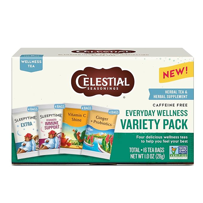 Celestial Seasonings Everyday Wellness Tea Variety Pack, Caffeine Free, 16 Tea Bags Box - Bloomnest