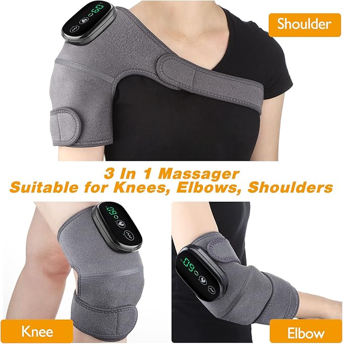 Cordless Knee Massager with Heat Vibration, Knee Heating Pad, Electric Heated Knee Brace Shoulder Heating Pads Elbow Wrap with 3 Heat Levels and Massage Modes - Bloomnest
