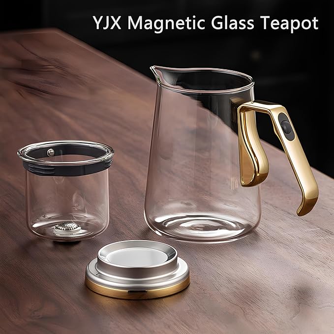 YJX Magnetic Glass Teapot, 25.4oz Small Enchanted Brewing Tea Pot, Witchcraft Magic Borosilicate Tea Set with Strainer for Loose Leaf or Herbal, Exquisite Kettle Gift for Tea Lovers(Golden) - Bloomnest