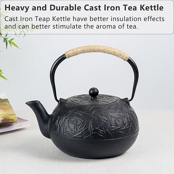 60.9oz YJX Cast Iron Teapot, Japanese Tetsubin Tea Kettle for Stovetop Safe, Cast Iron Tea Pot with Infuser for Loose Leaf, Black Kettle Teapot, Good Gift For Tea Lovers(1800ml) - Bloomnest