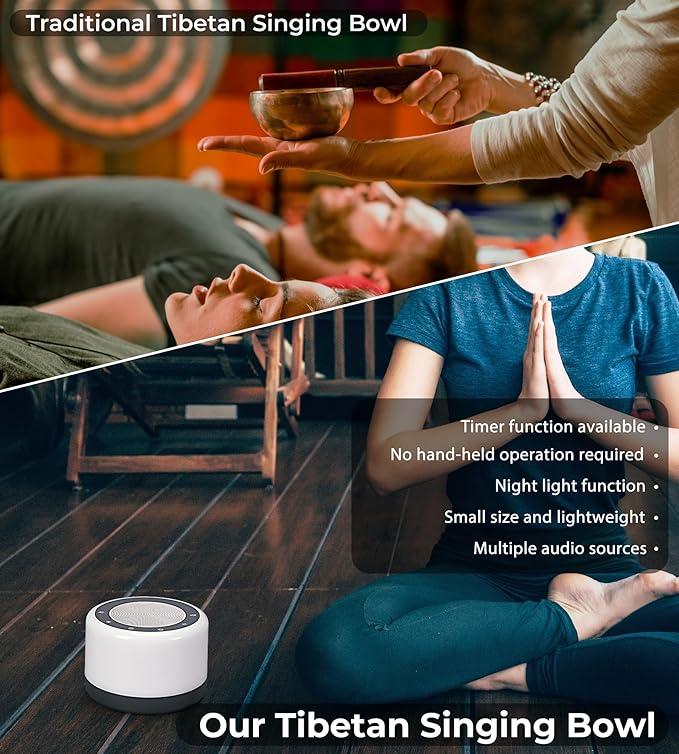 Tibetan Meditation Singing Bowls Machine - Plays 8 Different Bowls Sound for Yoga, Meditation, Mindfulness, Healing, Chakra Healing, Stress Relief, Timer and Memory Features for Women/Men, by Vangoa