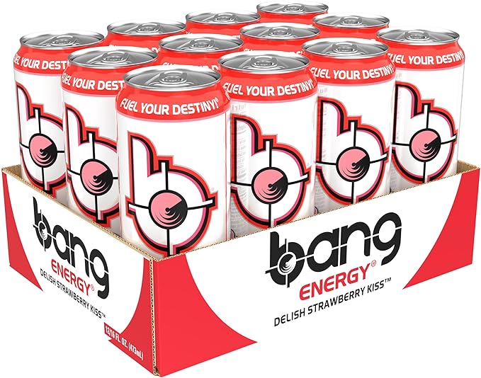 Bang Energy Delish Strawberry Kiss, Sugar-Free Energy Drink, 16 Fl Oz (Pack of 12) - Bloomnest