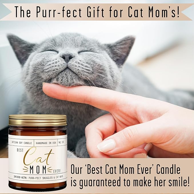 Cat Mom Gifts, Cat Gifts for Women Unique, Cat Lover Gifts for Women - 'Best Cat Mom Ever' Candle, w/Vanilla, Coconut & Vetiver I Cat Decor Themed I Cat Gifts for Cat Lovers I 50Hr Burn, USA Made - Bloomnest