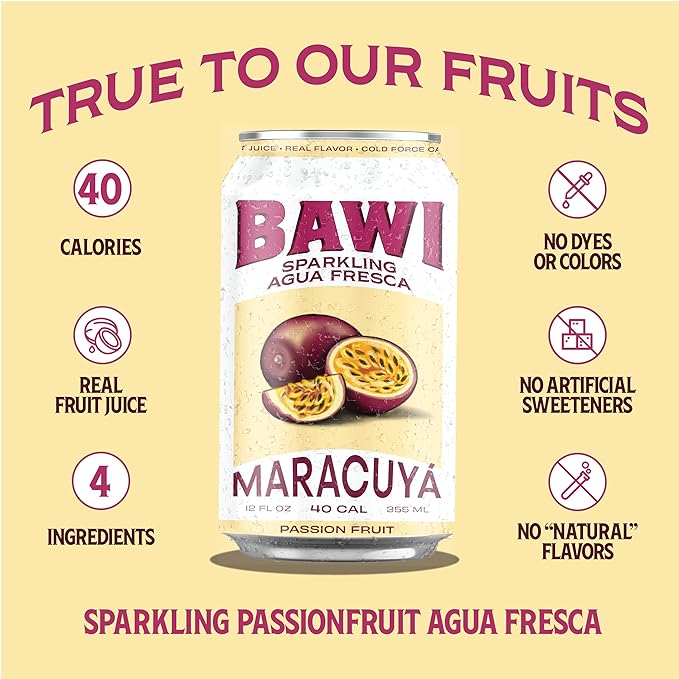 Bawi Agua Fresca Passion Fruit Flavored Sparkling Drink, 12 Fluid Ounces (Pack Of 12) - Bloomnest