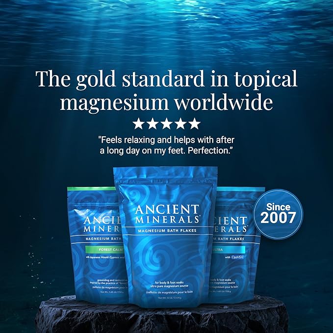 Ancient Minerals Magnesium Bath Flakes Ultra with OptiMSM – Pure Zechstein Magnesium Chloride and Organic Sulfur Bath Salts, Soothing Mineral Soak for Skin & Body, 1.65 lb - Bloomnest