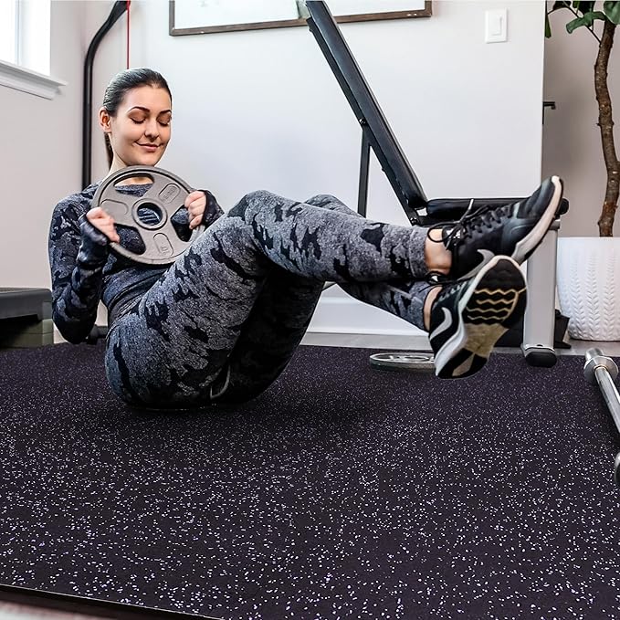 SUPERJARE 0.56'' Thick 24 Pcs 96 Sq Ft Rubber Top Exercise Equipment Mats, High Density EVA Foam Mats with Rubber Top, Interlocking Gym Flooring for Home Gym, Protective Workout Mat, Black/Purple - Bloomnest