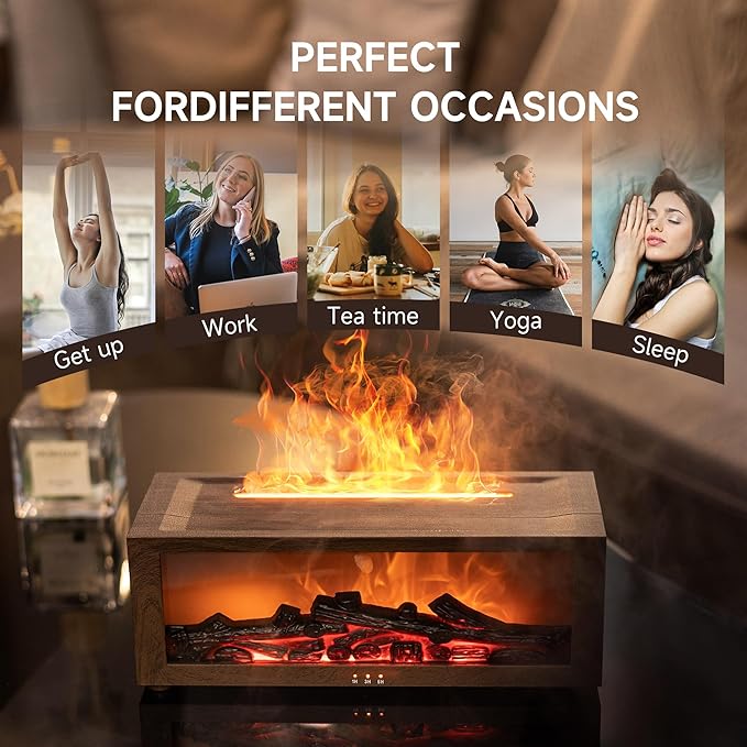 Fireplace Flame Air Diffuser Humidifier,7 Colors Aromatherapy Essential Oil Diffuser,Ultrasonic with Timer for Home,Bedroom,Office,Yoga (Dark Wood Grain) - Bloomnest