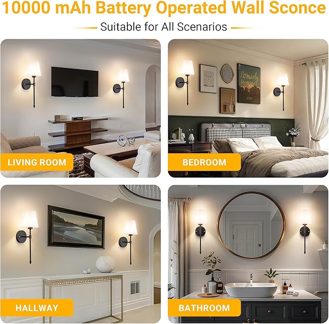 Battery Operated Wall Sconce: Peel and Stick Adhesives Stick On Non Drill Wall Light, Rechargeable Wireless Wall Lamp with Battery Corn Bulb for Bedroom Wall Decor - Bloomnest