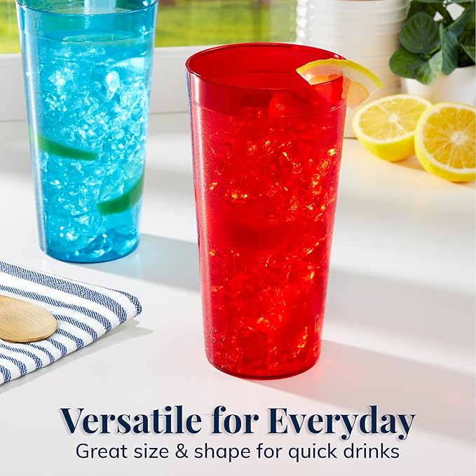 US Acrylic Café Plastic Reusable Tumblers (Set of 12) 32-ounce Iced-Tea Cups, Assorted | Value Set of Restaurant Style Drinking Glasses, Stackable, BPA-free, Made in the USA | Top-rack Dishwasher Safe - Bloomnest
