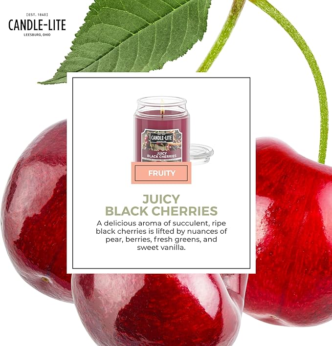 Candle-lite Scented Candles, Juicy Black Cherries, 18 oz Jar, Proudly Poured in The USA, Aromatherapy Candle, Single-Wick with 110 Hours of Burn Time, Perfect for Creating an Inviting Ambiance - Bloomnest