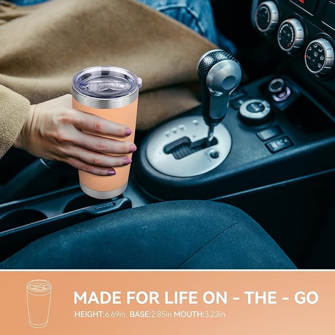 20 oz Tumbler Stainless Steel Tumblers Bulk with Lid Double Wall Insulated Coffee Tumbler Cups for Hot & Cold Drinks Powder Coated Travel Coffee Tumbler Mug Metal (Cream Orange, 1 pack) - Bloomnest