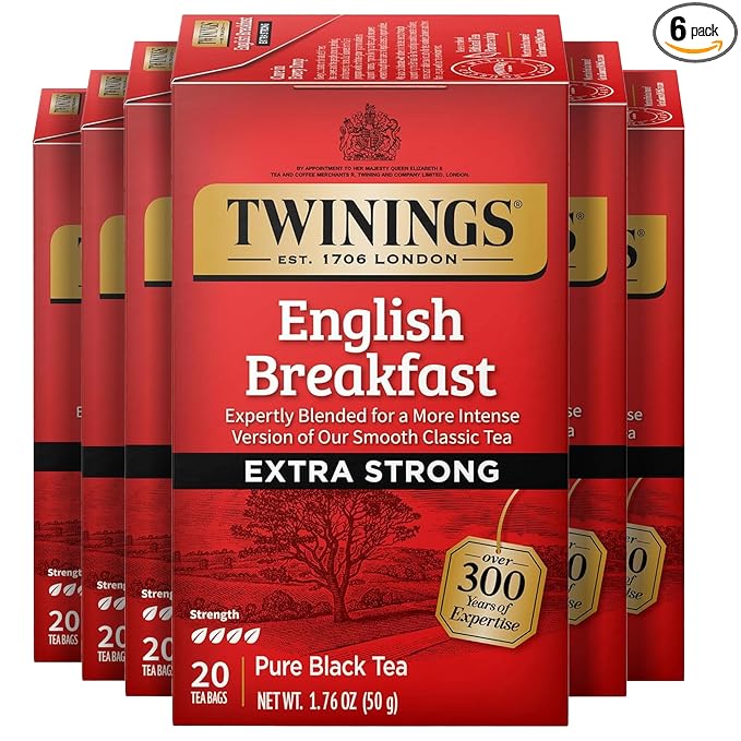 Twinings Extra Strong English Breakfast Black Tea Individually Wrapped Bags, 20 Count (Pack of 6), Robust, Caffeinated, Enjoy Hot or Iced, 120 Teabags - Bloomnest