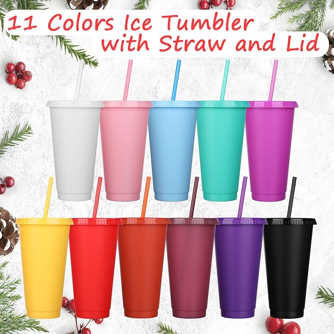 Honeydak 30 Pack Tumbler with Straw and Lid Bulk Water Bottle Iced Coffee Travel Mug Cup Reusable Plastic Cups for Party Birthdays 24-27 oz (Solid Color) - Bloomnest