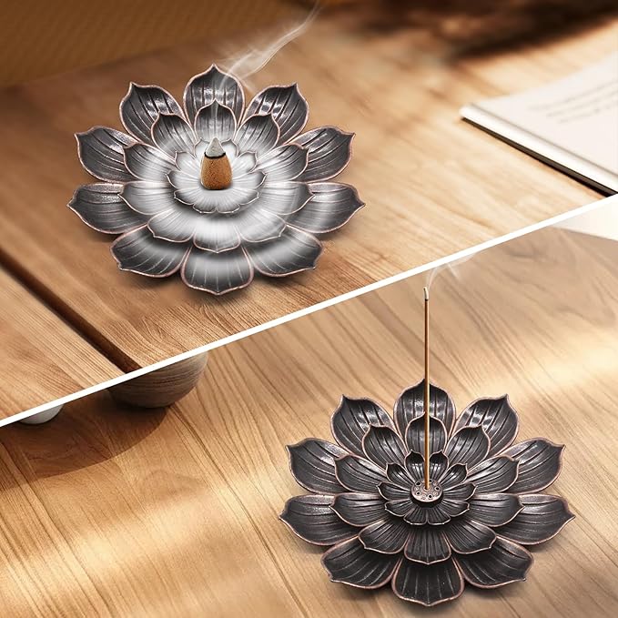 Incense Burner, Lotus Incense Holder for Sticks, 6" Ash Catcher Catch All Ashes, Detachable Incense Burner Holder, Easy Clean for Meditation Yoga Relaxation, Home Decor, Zinc