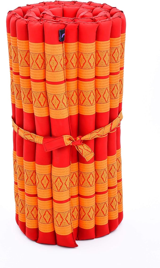 Leewadee - Foldable Floor Mattress - Japanese Roll Up Futon -Trifold Tatami Mat- Guest Floor Bed - Camping Mattress - Thai Massage Mat, Kapok Filled, 75 x 28 inches, Orange Red - Bloomnest