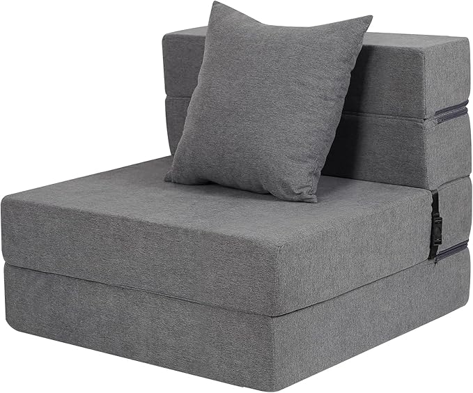 Folding Sofa Bed, High-Density Memory Foam Sofa Bed with a Fluffy Pillow, Floor Couch Guest Bed, Single Size, Dark Grey - Bloomnest