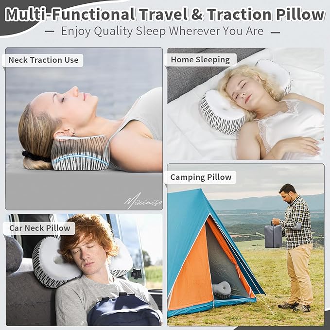 Neck Support Pillow, Cervical Neck Roll Memory Foam Pillow, Cervical Traction Device, Neck Pillow for Side Sleepers, Camping & Travel Pillow with Portable Bag - Bloomnest