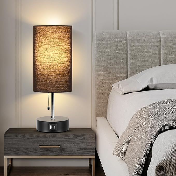 3-Color Temperature Bedside Lamp Nightstand Lamp with USB A Port and C Port, Table Lamp for Bedroom with LED Bulb Small Lamps for Living Room (Black) - Bloomnest