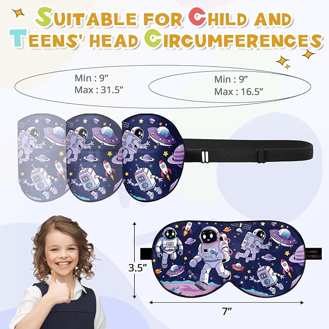 Silk Kids Sleep Mask: 100% Mulberry Silk Eye Mask, Sleeping Masks with Adjustable Strap, Soft & Light-Blocking Printed Kid Eye Cover for Boys Girls Teens Aged 5-15 (Alien Theme) - Bloomnest