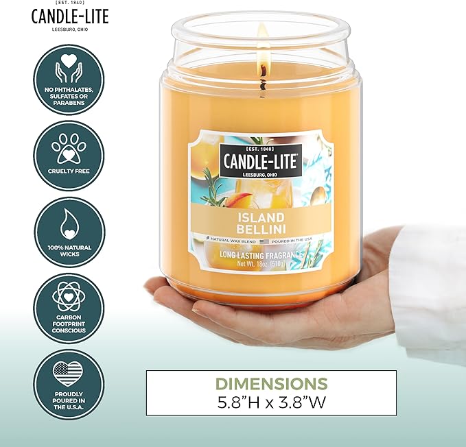 Candle-lite Scented Candles, Island Bellini, 18 oz Jar, Proudly Poured in The USA, Aromatherapy Candle, Single-Wick with 110 Hours of Burn Time, Perfect for Creating an Inviting Ambiance - Bloomnest