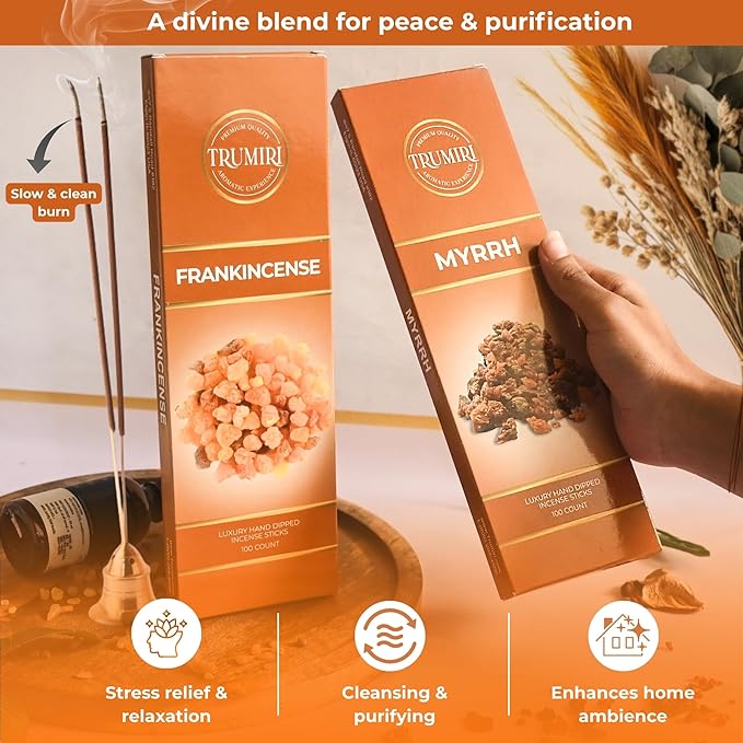 Frankincense & Myrrh - Combo Pack of Incense Sticks - 100 Inscents-Sticks of Each Scent - Total 200 Insence - Non Toxic Incienso for Smudge Rituals and Spiritual Cleansing of Negative Energies TRUMIRI