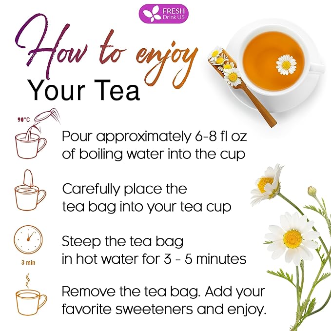 FreshDrinkUS, Premium 135 Chamomile Lavender Tea Bags, 100% Natural Herbal Ingredients, Hand-made Blend of Chamomile Lavender Flowers, Eco-conscious Tea Bags. No Sugar, No Caffeine, No Gluten, Vegan. - Bloomnest
