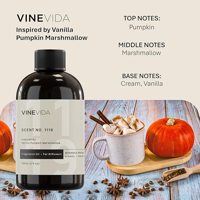 VINEVIDA [4 Fl Oz] Scent NO. 1119 Fragrance Oil for Cold Air Diffusers, Aromatic Notes of Marshmallow Cream Pumpkin, Essential Oils for Diffuser Oil Refill & Air Freshener Room Spray - Bloomnest