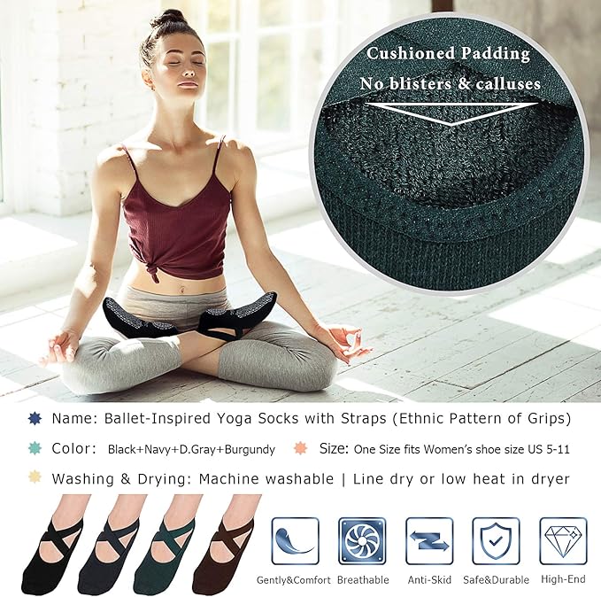 Ozaiic Pilates Socks for Women Non Slip Grip, Yoga Socks with Grippers for Barre, Hospital, Ballet, Dance, Barefoot Workout - Bloomnest