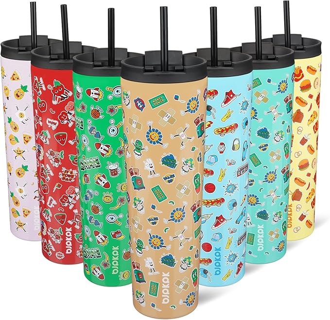 BJPKPK 34oz Skinny Tumbler With lid And Straw Stainless Steel Travel Coffee Mug Insulated Tumblers Cups,Spring Party Brown - Bloomnest