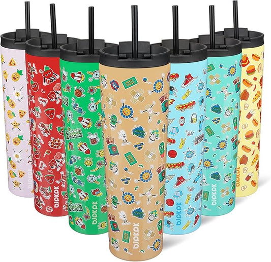 BJPKPK 34oz Skinny Tumbler With lid And Straw Stainless Steel Travel Coffee Mug Insulated Tumblers Cups,Spring Party Brown - Bloomnest