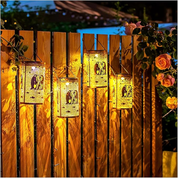 Penguin Solar Lanterns Outdoor Waterproof Hanging Solar Lights Penguin Gifts for Women Men Metal Decorative LED Penguin Lanterns for Garden Decor,Yard,Patio,Lawn,Tabletop,Pathway,Landscape - Bloomnest