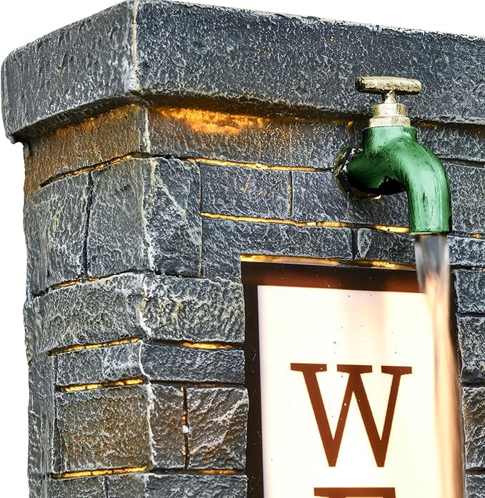 35.43 Inches Outdoor Water Fountain Welcome Garden Waterfall Indoor Modern Water Feature Freestanding Fountains with LED Lights and Pump for Patio Yard Pool Home Decor