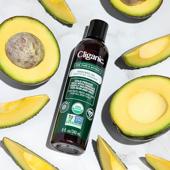Cliganic Organic Avocado Oil, 100% Pure (8oz) - for Skin & Hair, Nourishing Carrier Oil for Face & Body - Bloomnest