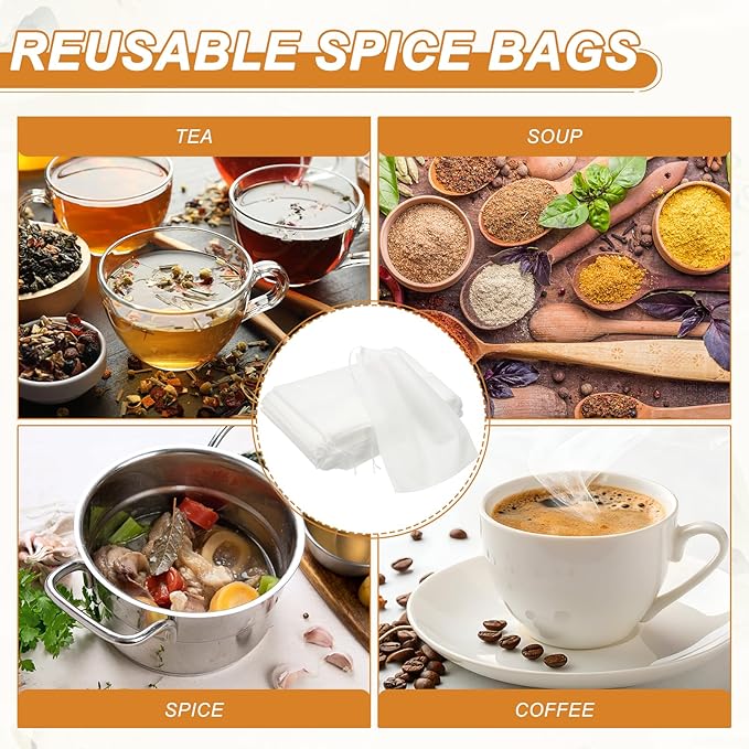 uxcell 100 Pcs Spice Bags for Cooking, 6x8 in Disposable Empty Tea Bags Muslin Non-Woven for Loose Leaf Tea Sachet Straining Soups Herbs, White - Bloomnest