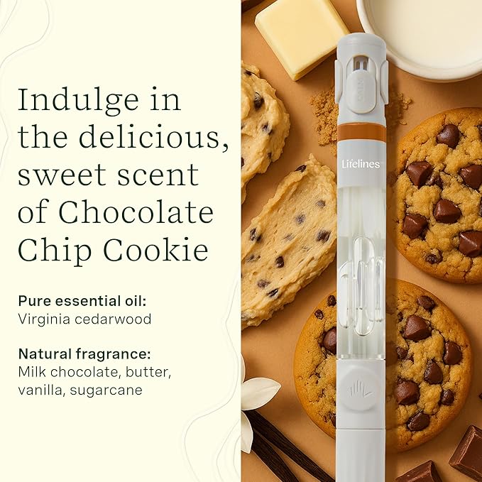 Lifelines Pen Diffuser Set, Chocolate Chip Cookie - 1mm Black Ballpoint Pen with Scented Essential Oil Blend & 2 Ink Refills – Aromatherapy Diffuser & Sensory Immersion Diffuse Aroma As You Write - Bloomnest