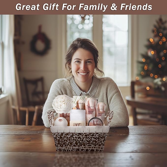 Spa Baskets For Women - Luxury Bath Set With Coconut & Vanilla - Spa Kit Includes Wash, Bubble Bath, Lotion, Bath Salts, Body Scrub, Hand Cream, Shower Puff, Bathbombs, Soap and Towel - Bloomnest