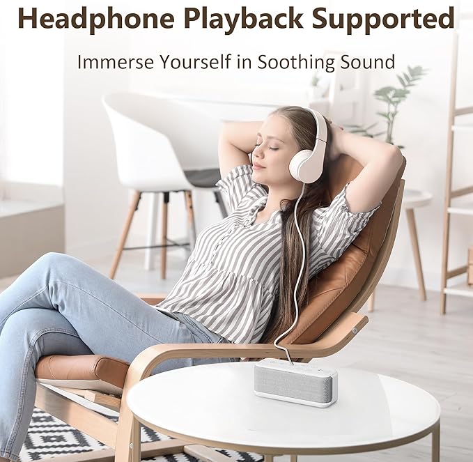 Raynic White Noise Machine, 42 Soothing Sounds Noise Machine, Rechargeable Battery Sound Machine with 8 Volumes, 5 Timers, Type-C Port, Headphone Jack for Baby, Adult, Home, Travel, Office - Bloomnest