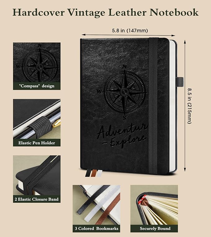 PAIBAS Blank Journal Notebook for Women Men,160 Pages,A5 Hardcover Sketchbook for Drawing, Sketch book, Unlined Notebooks for School,Work, Note Taking,Travel Journals for Writing 5.8"x8.5" (Black) - Bloomnest