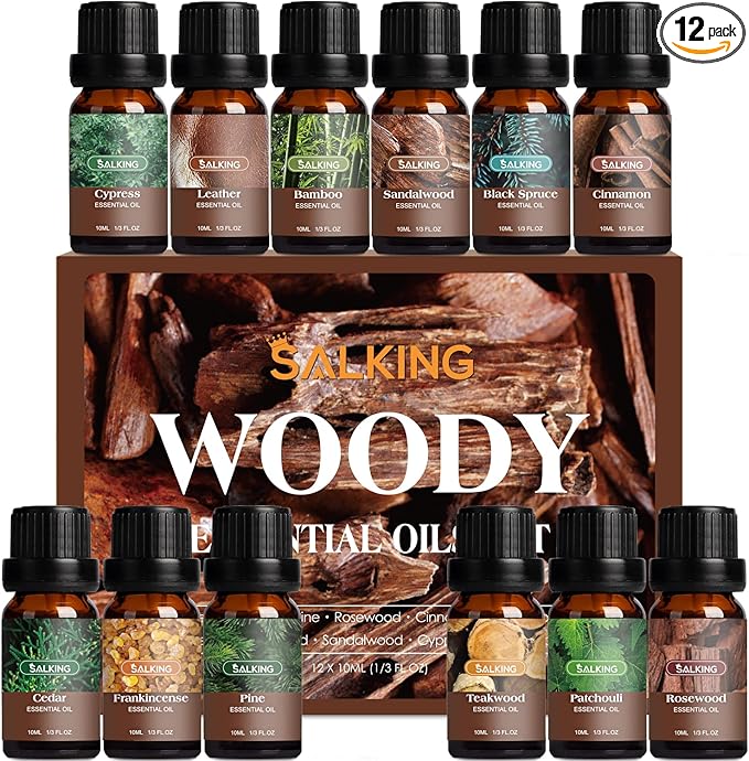 SALKING Woodsy Essential Oils Set for Men, Masculine Essential Oils, 12 x 10ml Natural Fragrance Essential Oils for Diffuser, Candle & Soap Making, Manly Essential Oil Gift for Husband - Bloomnest