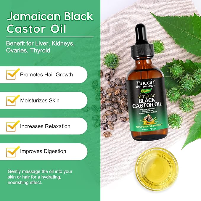 Tiuedu Jamaican Black Castor Oil for Hair Growth,Thicker Eyelashes & Eyebrows,Castor Oil for Hair,Face,Body & Skin,100% Pure Cold Pressed Black Castor Oil,Hair Nourishing Oil,Massage Oils - Bloomnest