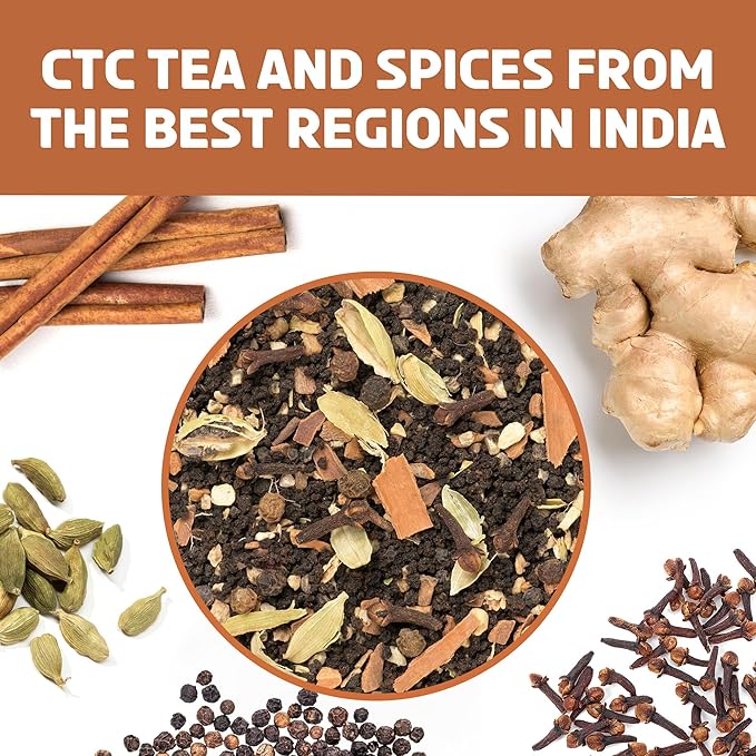 BREWIX, Masala Chai Tea Loose Leaf CTC TEA (50+ Cups, 3.53oz/100g) Strong Robust & Aromatic, All Natural | Blended with Exotic Spices | Ginger, Cinnamon, Cardamom, Clove & Black Pepper - Bloomnest