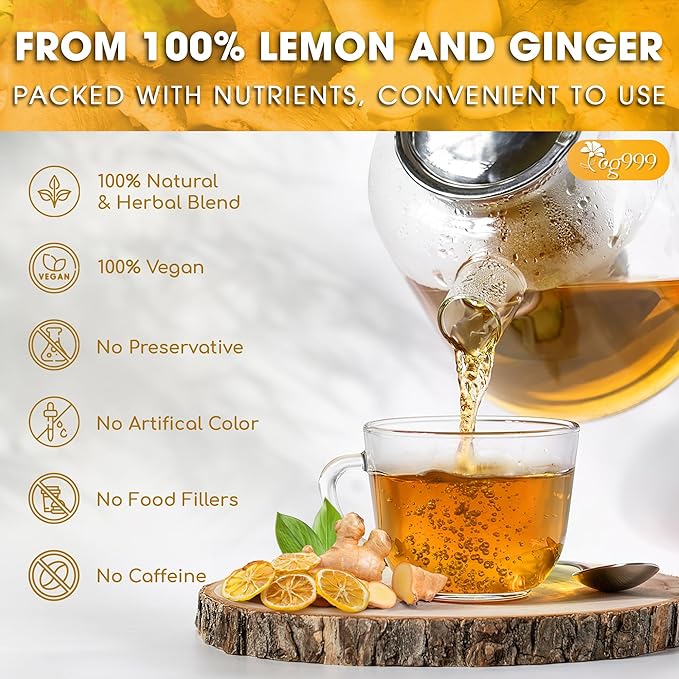 TOG999, Premium Lemon Ginger Tea Bags | 120 Tea Bags | Refreshing Herbal Blend with Bright Citrus & Warming Ginger | Naturally Caffeine-Free | 100% Plant-Based, Sustainably Sourced Herbal Tea - Bloomnest