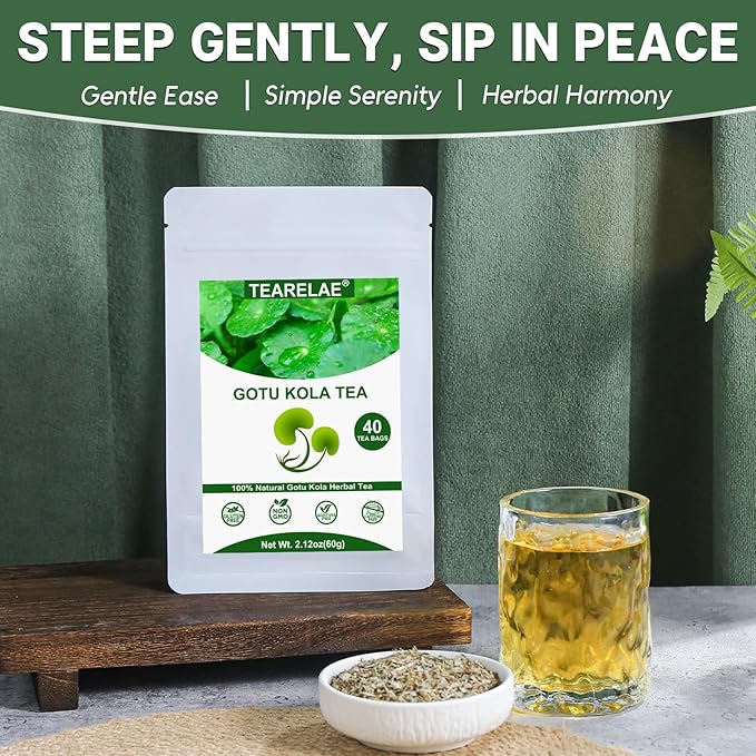 TEARELAE - Gotu Kola Tea Bags - 40 Count - 100% Pure Cut & Sifted Centella Asiatica - Natural Premium Herbal Tea For Health - Non-GMO - Caffeine-Free - Bloomnest