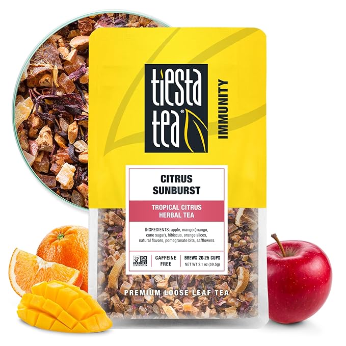 Tiesta Tea - Citrus Sunburst, Loose Leaf, Tropical Citrus Herbal Tea, Premium Non-Caffeinated Fruit Blend, Make Hot or Iced, Brews Up to 25 Cups, 2.1 Ounce Resealable Pouch - Bloomnest