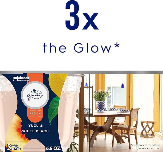 Glade 3-Wick Scented Candle Jar, Yuzu & White Peach, Air Freshener Infused with Essential Oils, 6.8 Oz, 3 Count - Bloomnest