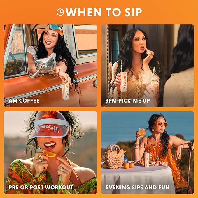GORGIE Sugar Free Natural Energy Drinks, Jaclyn Hill Orange Twist (12 Pack) Healthy Sparkling Energy Drinks Natural Coffee Replacement with Green Tea Caffeine and Biotin, Vegan, Low Calorie - Bloomnest