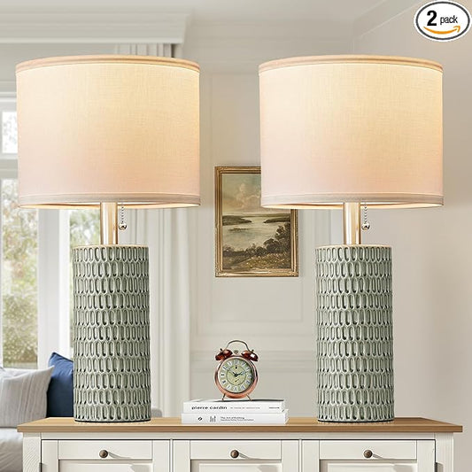 Table Lamps for Living Room Set of 2, Ceramic Table Lamps for Bedroom, 20" Modern Lamps for Night Stands, Green - Bloomnest